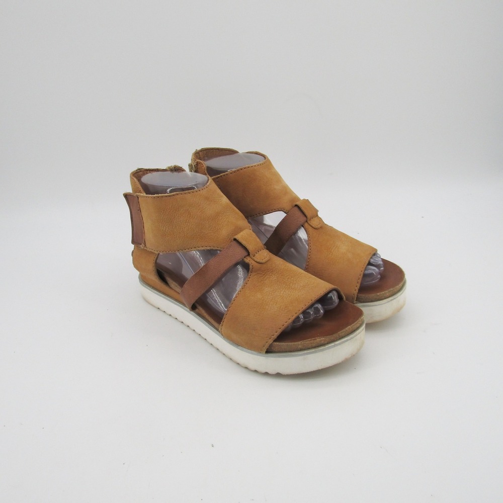 Miz Mooz Women Tan Leather Platform Wedge Sandals Back Zip Size 37 Portugal - Picture 9 of 10